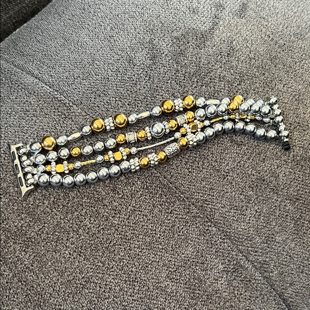 Two-Tone Multi-Strand Beaded Apple Watch band- fits 40mm - Gold & Silver Finish